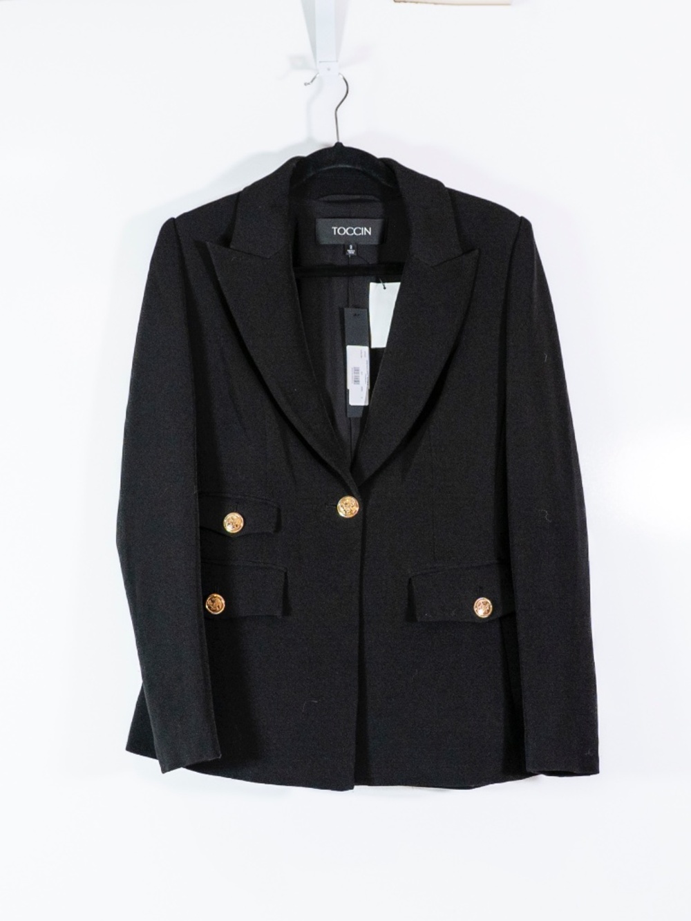 NEW Toccin Genevieve Single Button Structured Blazer Jacket Jet Black Gold 2